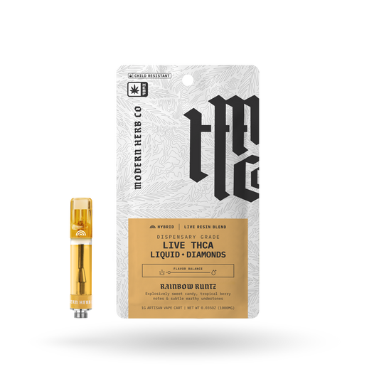 THCa Vape Cartridge Live Resin Liquid Diamonds: Rainbow Runtz (Hybrid) - 1g