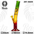 Laad de afbeelding in de Gallery-viewer, Rasta Colored Glass Water Pipe w/ Lion Logo (13.5")