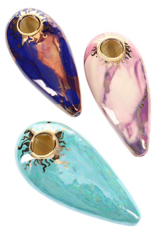 Ancient Creations Ceramics Oval Hand Pipe – Brass Screen – Made in USA