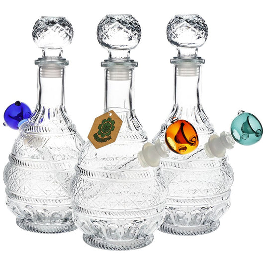SeshGear Vintage Decanter Style Glass Water Pipe - 10.5" / 14mm F / Round Lotus / Colors Vary