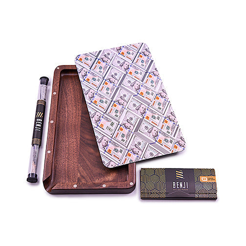Benji - Notenhouten dienblad met magnetische dekselkit - USD