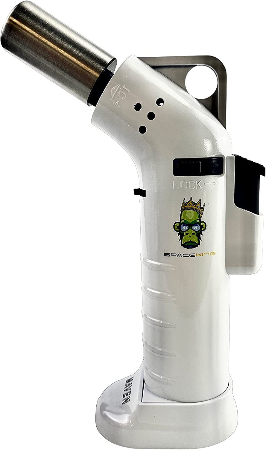 Space King powerful single jet angled flame torch lighter - Smooth Finish - Premium Quality - Adjustable Flame & Lock Function (White)