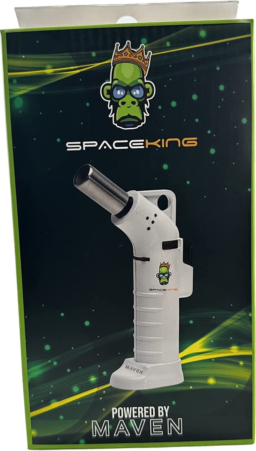 Space King powerful single jet angled flame torch lighter - Smooth Finish - Premium Quality - Adjustable Flame & Lock Function (White)