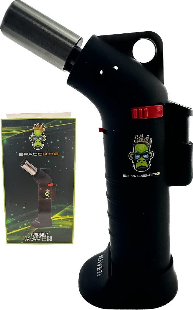 Space King powerful single jet angled flame torch lighter - Smooth Finish - Premium Quality - Adjustable Flame & Lock Function (Black)