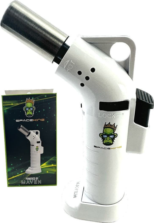 Space King krachtige enkele jet schuine vlam aansteker - gladde afwerking - premium kwaliteit - verstelbare vlam- en vergrendelingsfunctie (wit)