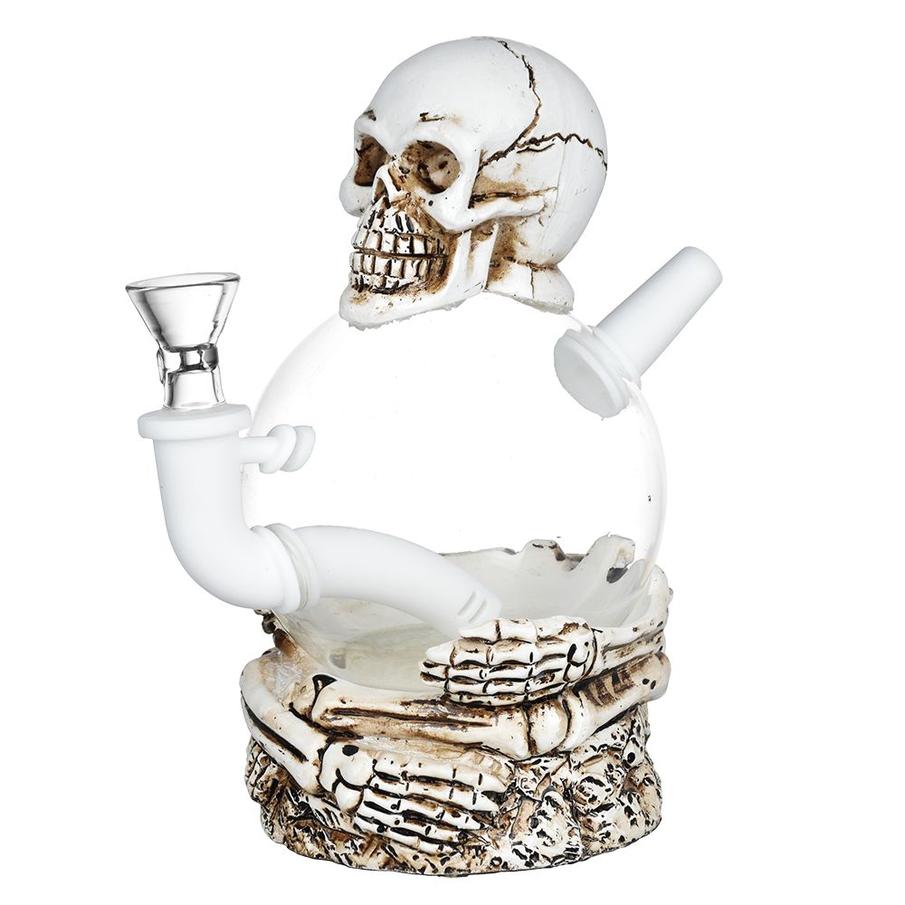 Skeleton's Embrace Resin on Glass Water Pipe