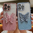 Load image into Gallery viewer, Gradient Glitter Butterfly Holder Plating Phone Cases for iPhone 15Pro 11 12 13 14 Pro Max Clear Shockproof Soft Silicone Cover
