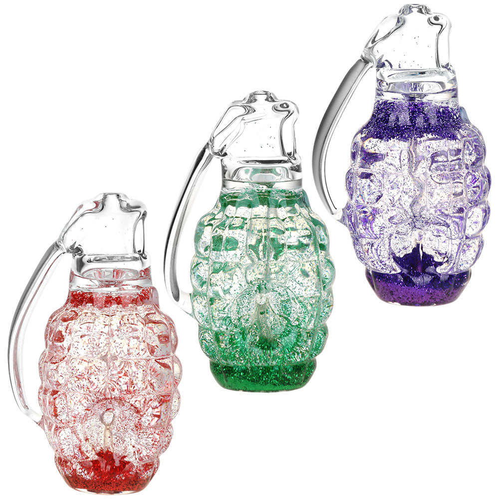 Glitter Grenade Glycerin Glass Hand Pipe - 3.5"