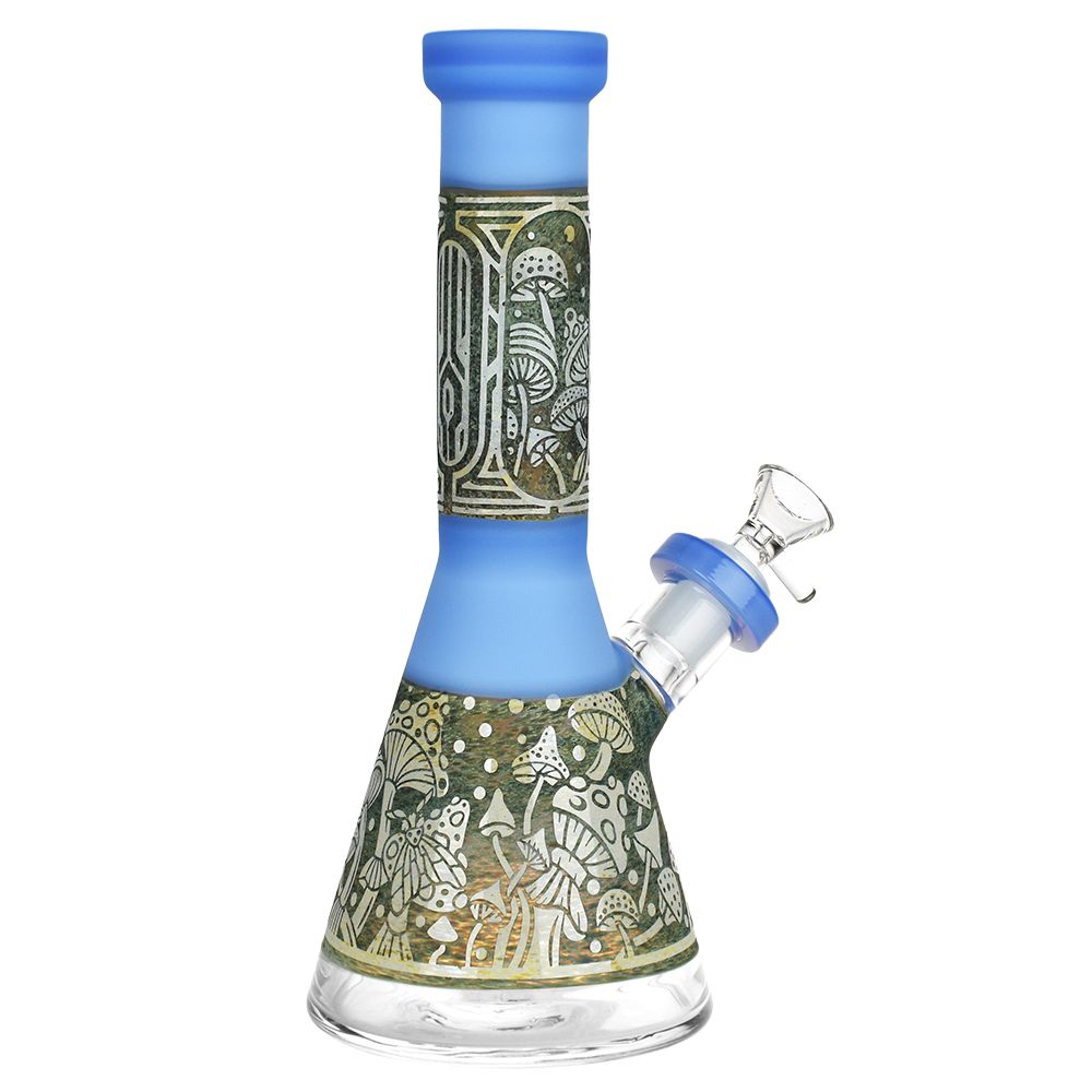 Mushroom Melange Etched Beaker Glass Water Pipe