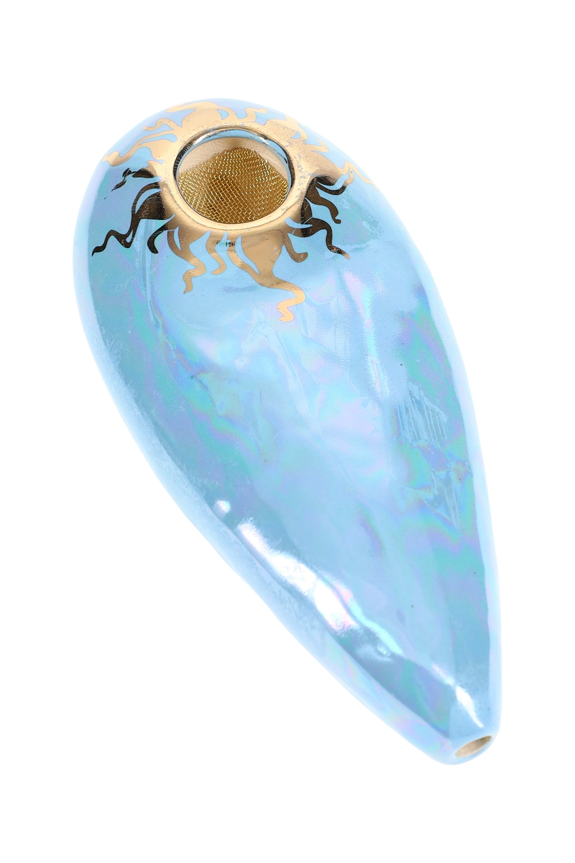 Ancient Creations Ceramics Oval Hand Pipe – Brass Screen – Made in USA