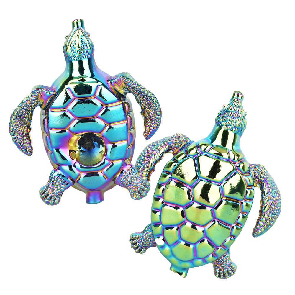 Luxurious Loggerhead Electroplated Glass Hand Pipe - 4.5"