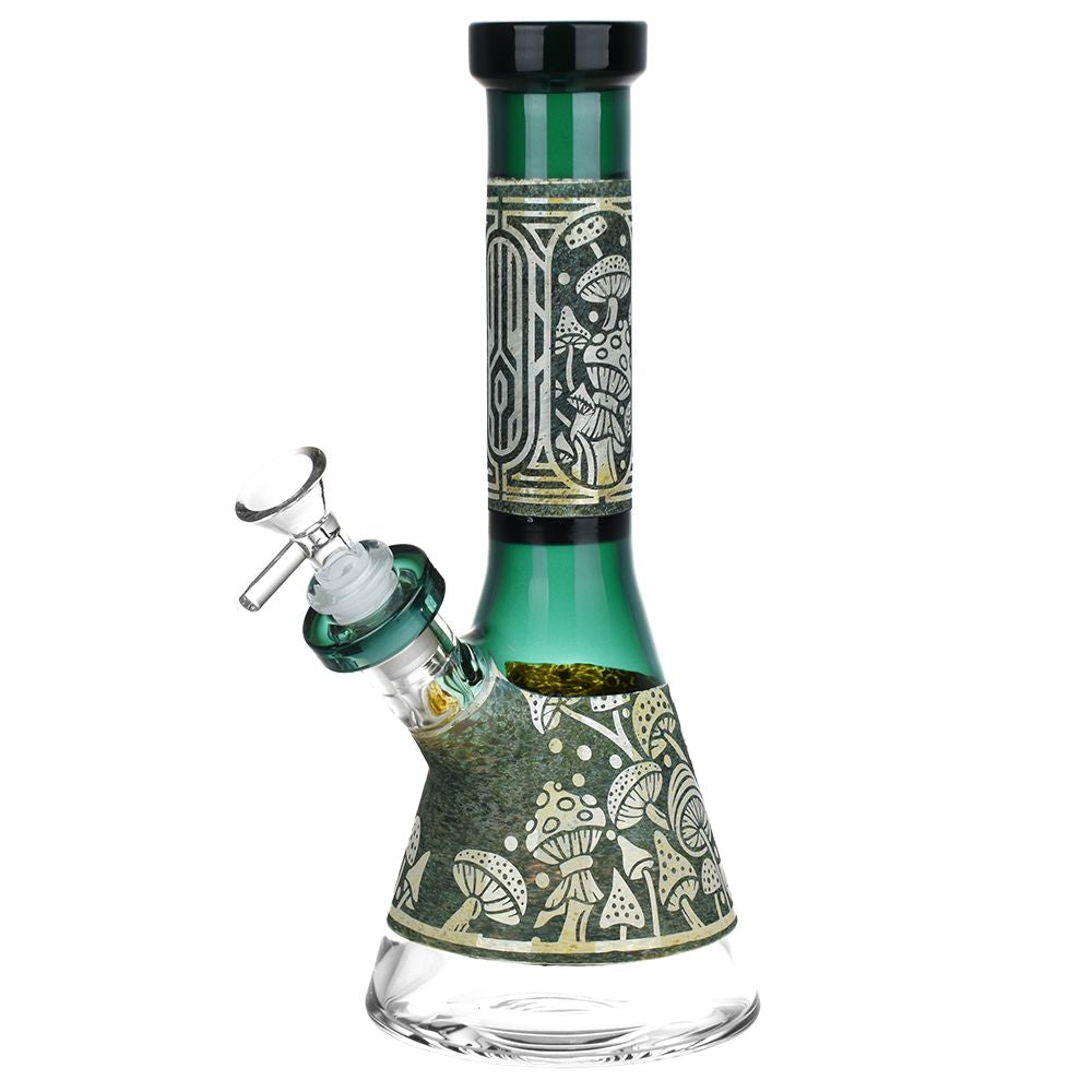 Mushroom Melange Etched Beaker Glass Water Pipe