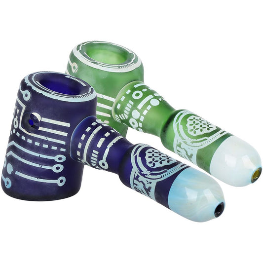 Circuits of Love Sandblasted Glass Hand Pipe - 4.75"