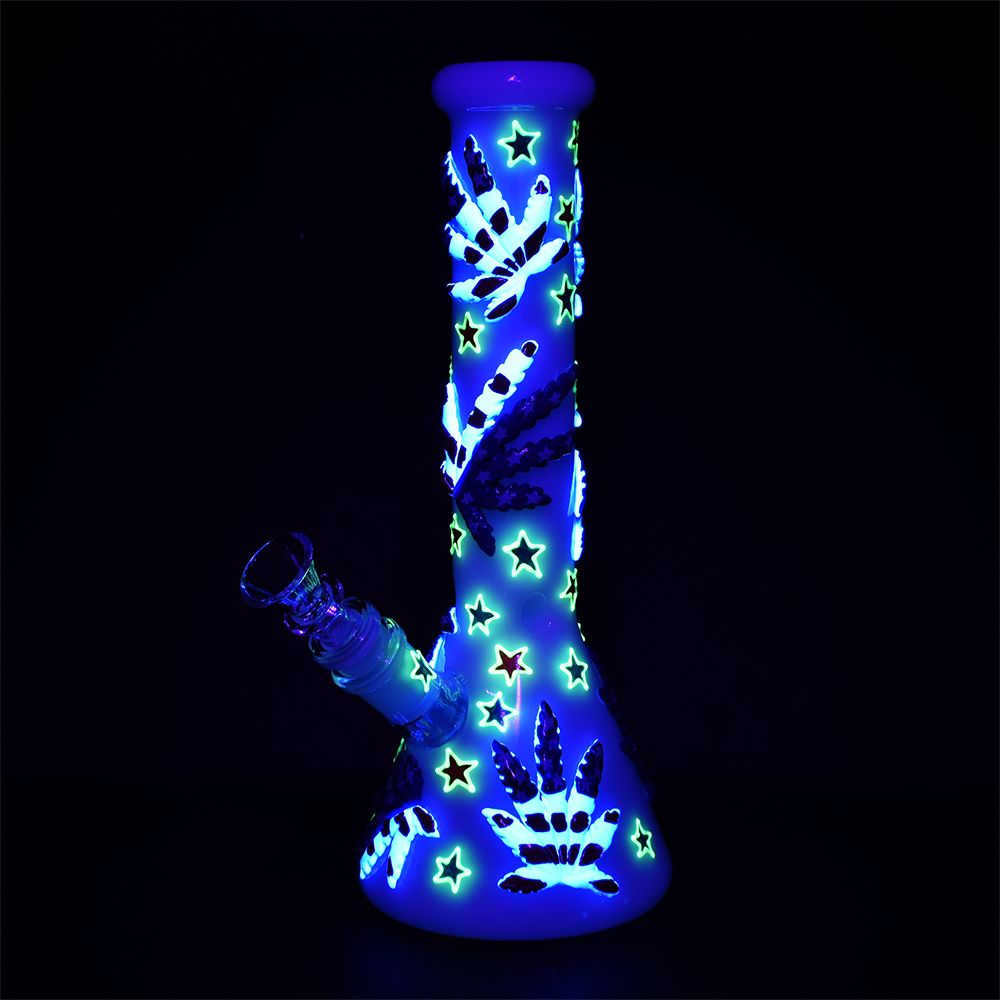 Patriot Leaf Glow In The Dark Glass Water Pipe - 10" / 14mm F