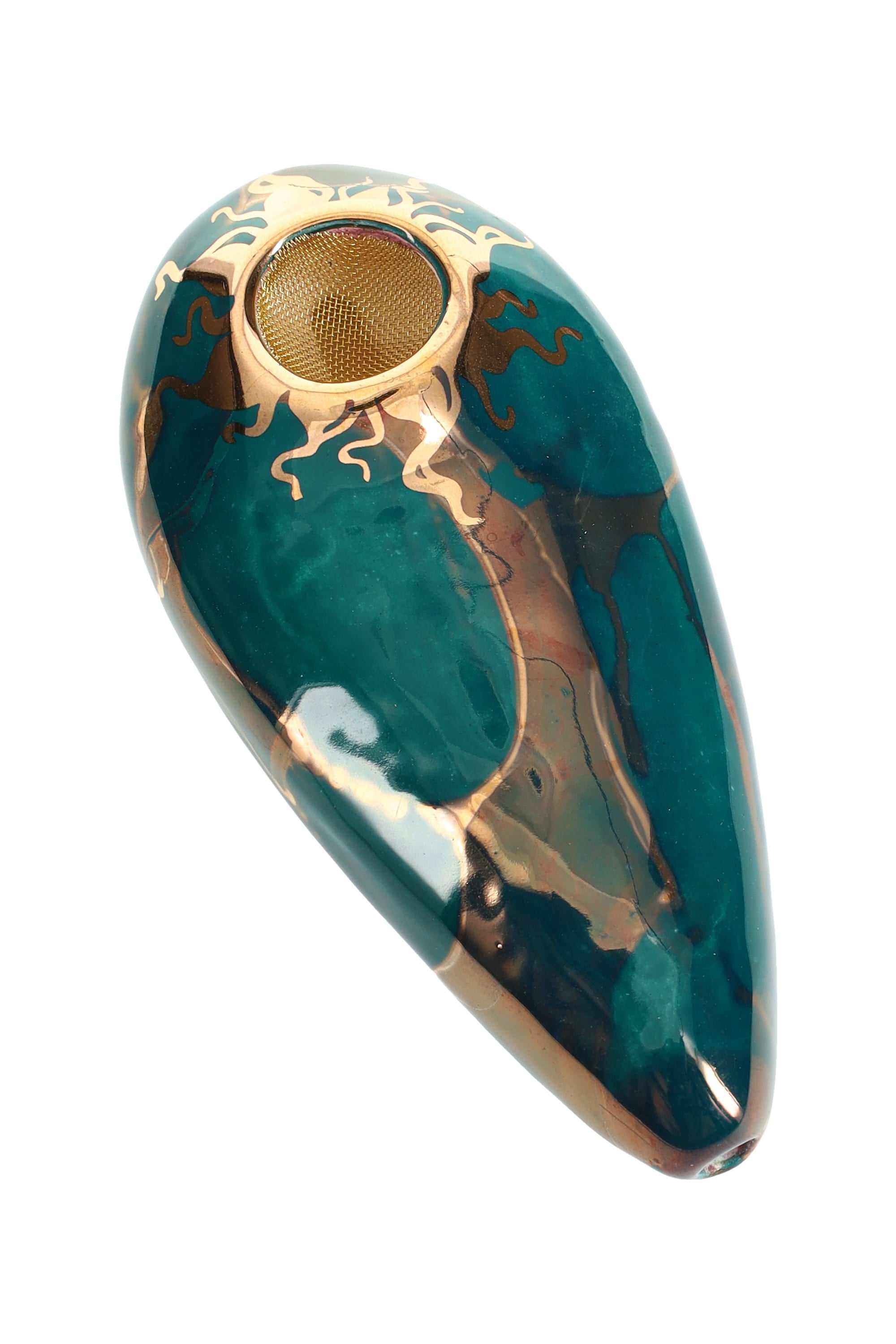 Ancient Creations Ceramics Oval Hand Pipe – Brass Screen – Made in USA