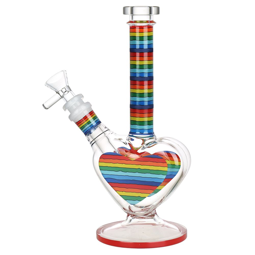 Rainbow Striped Heart Glass Water Pipe