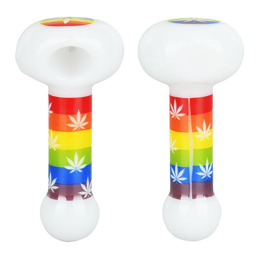 Pride Rainbow Hemp Leaf Glow Glass Spoon Pipe