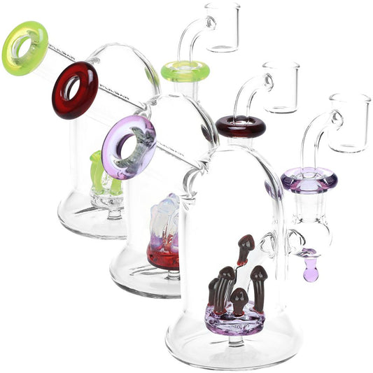 Pulsar Bioluminescence Shroom Perc Mini Glass Dab Rig - 5"