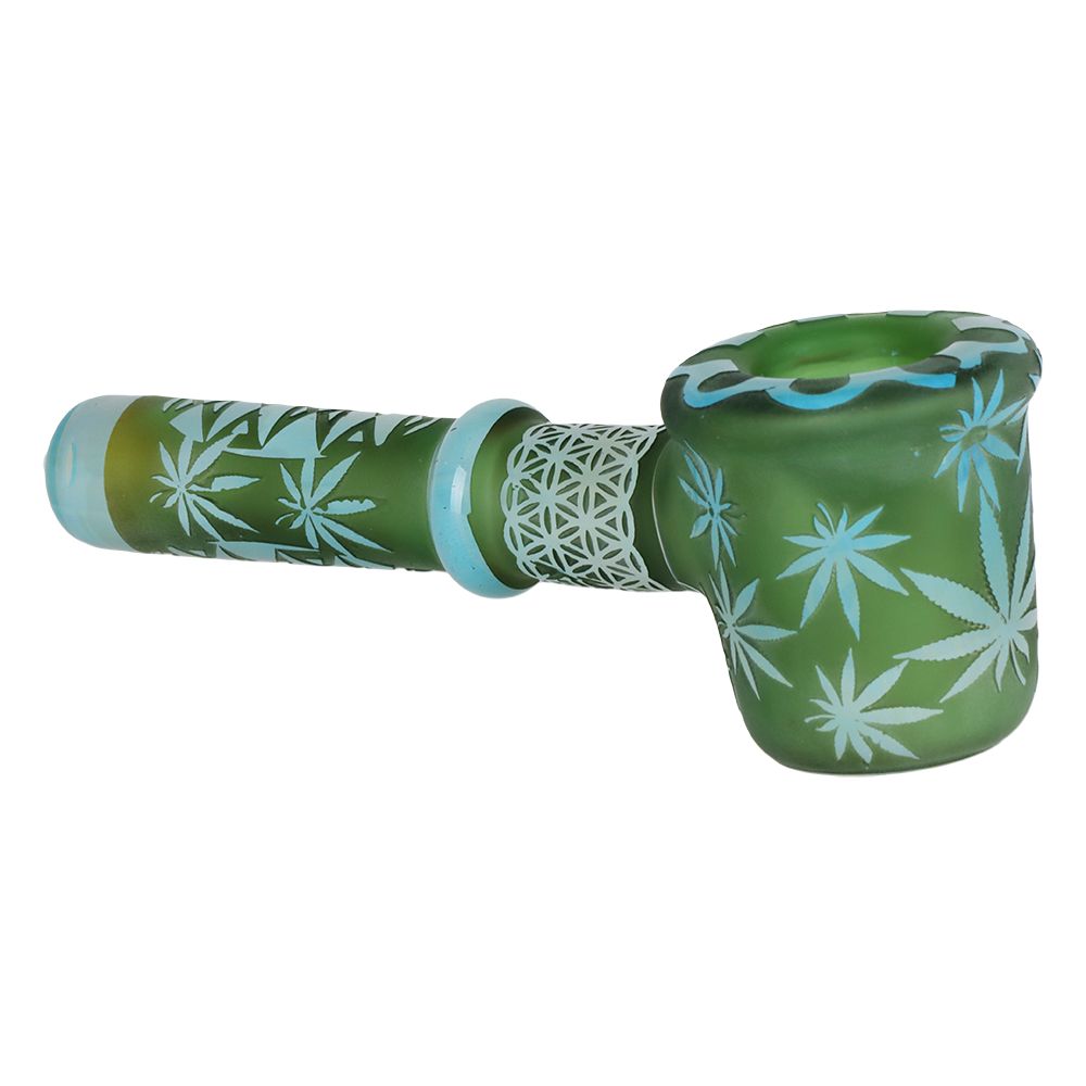 Flower of Leaf Sandblasted Glass Hand Pipe - 4.75"
