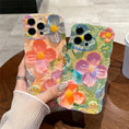 Cargar la imagen en la vista de la galería, Luxury Laser Pink Glitter 3D Painting Flowers Phone Case For Iphone 11 12 13 14 15 ProMAX Shockproof Bumper IMD Soft Back Cover
