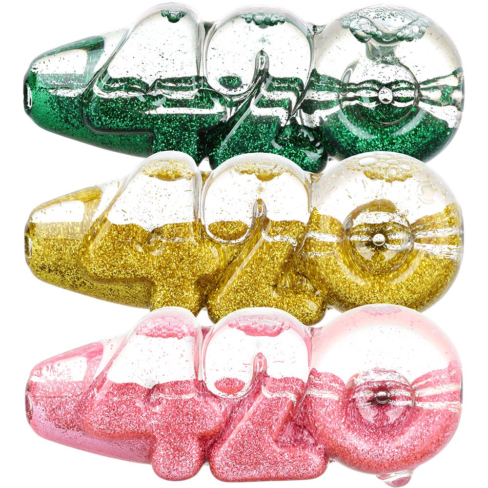 Glitter 420 Glycerin Glass Hand Pipe - 4.25" (4 pack)