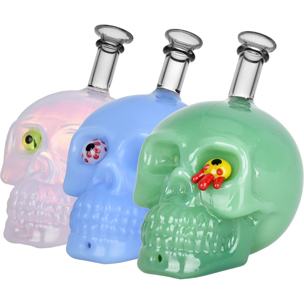 Creepy Eyed Skull Glass Hand Pipe (3 pack)