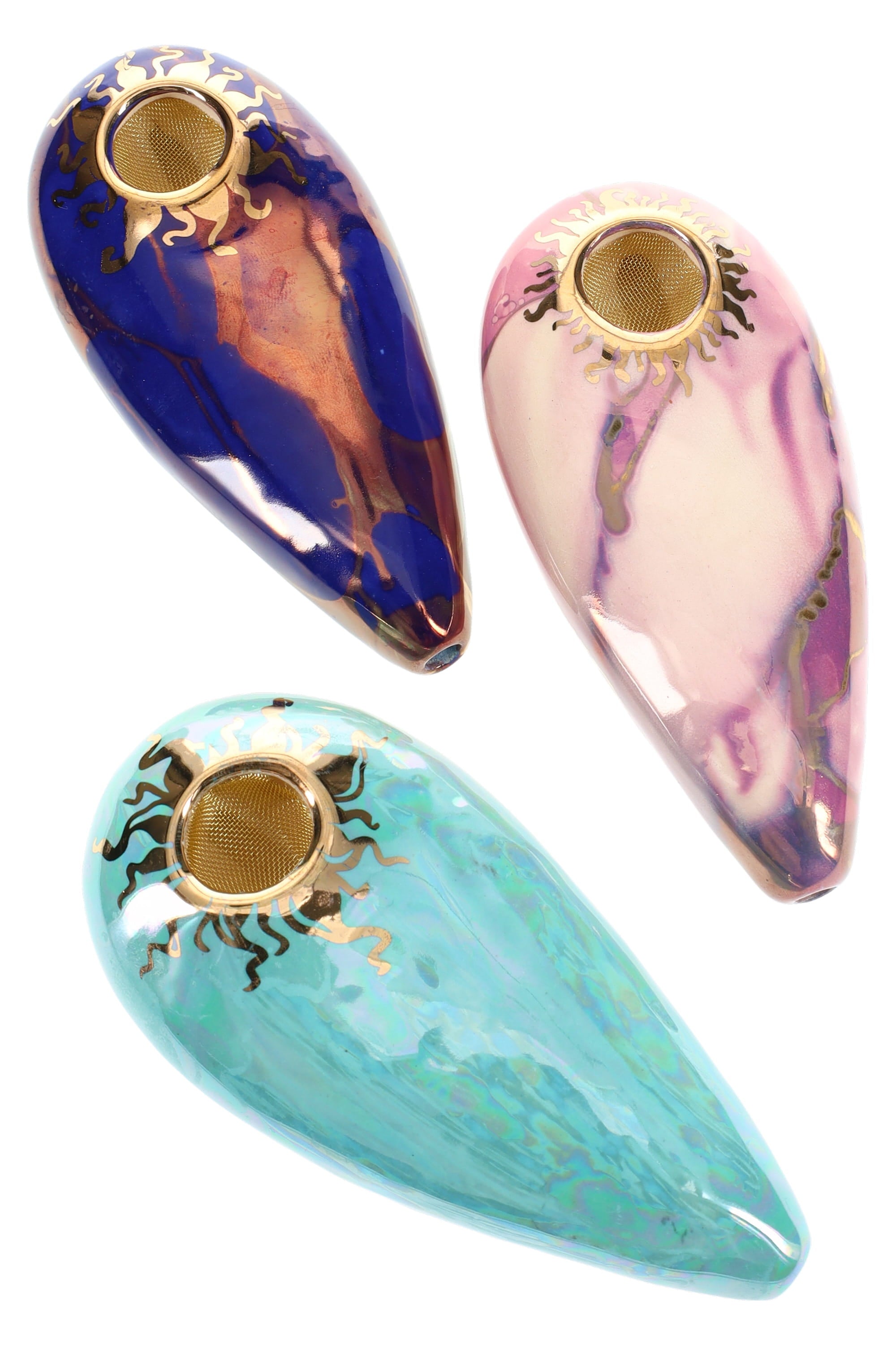 Ancient Creations Ceramics Oval Hand Pipe – Brass Screen – Made in USA