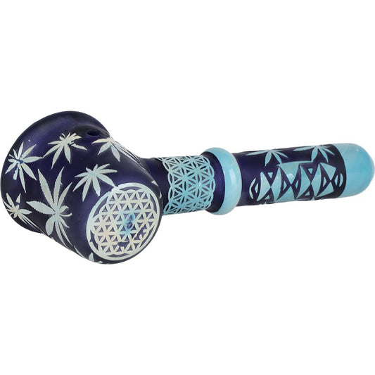 Flower of Leaf Sandblasted Glass Hand Pipe - 4.75"