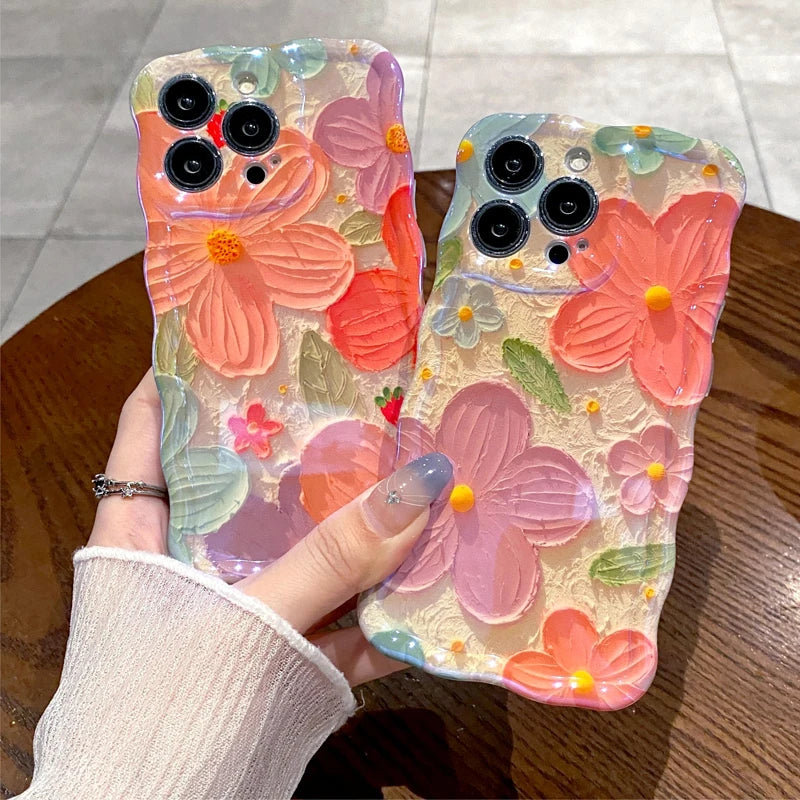 Fashion Wave Border Blue Light Laser Flowers Phone Case For iPhone 11 12 13 14 15 Pro Max Luxury Beautiful Shockproof Soft Cover