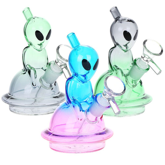 Alien UFO Ombre Mini Glass Water Pipe - 5"