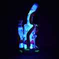 Laad de afbeelding in de Gallery-viewer, Wide Eyed Shroom And Smoking Skeleton Glow In Dark Water Pipe - 9.5" / 14mm F
