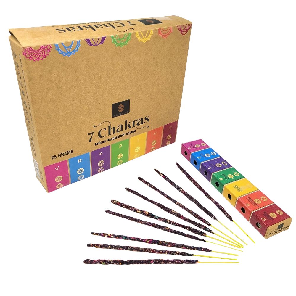 SONAVI 7 Chakras Artisan Handcrafted Incense Sticks - 25g 12ct