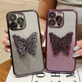 Load image into Gallery viewer, Gradient Glitter Butterfly Holder Plating Phone Cases for iPhone 15Pro 11 12 13 14 Pro Max Clear Shockproof Soft Silicone Cover
