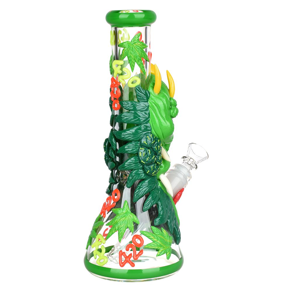 Dragon 420 Glow in Dark Beaker Water Pipe - 10" / 14mm F