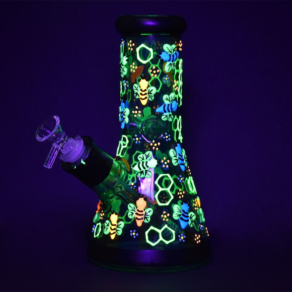 Glow In Dark Beaker Glass Water Pipe