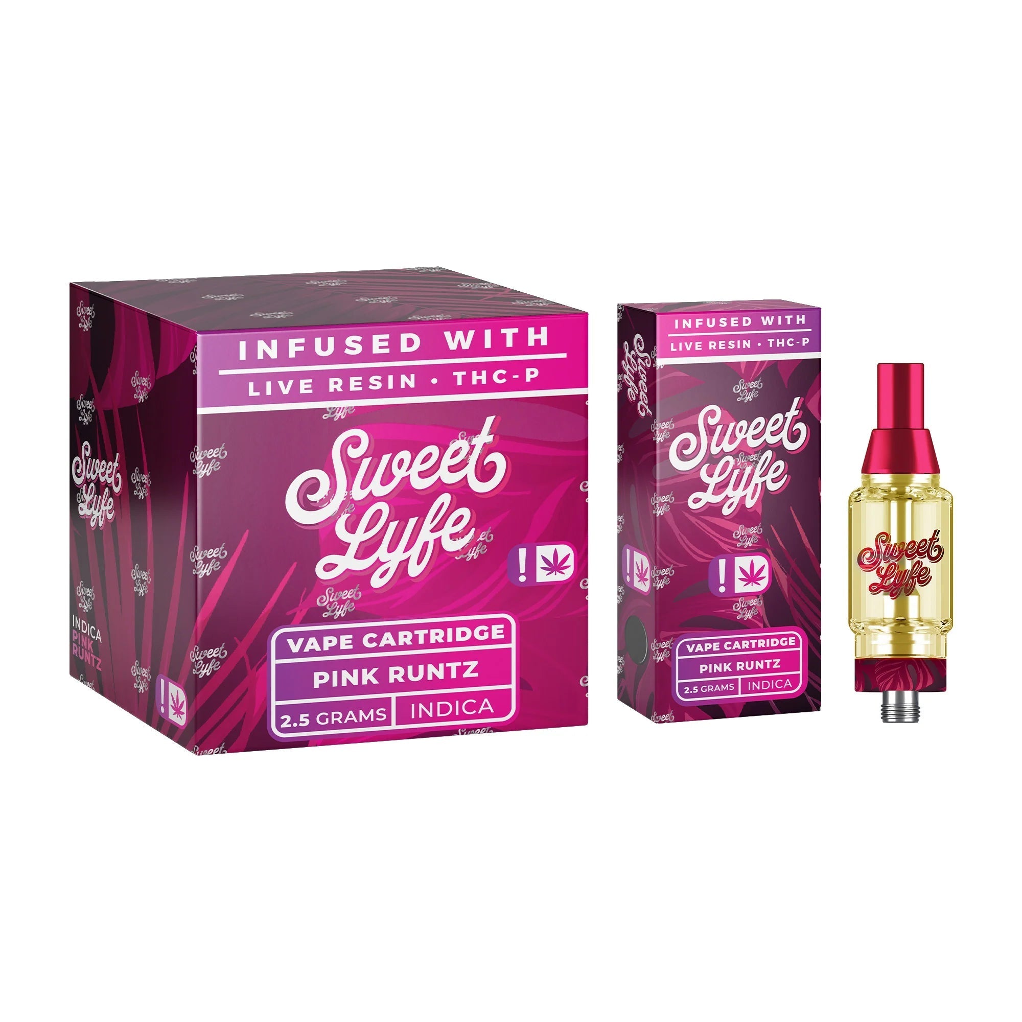 Sweet Lyfe Vape Cartridges 2.5ml w Live Resin Delta + THCP - Pink Runtz - Indica