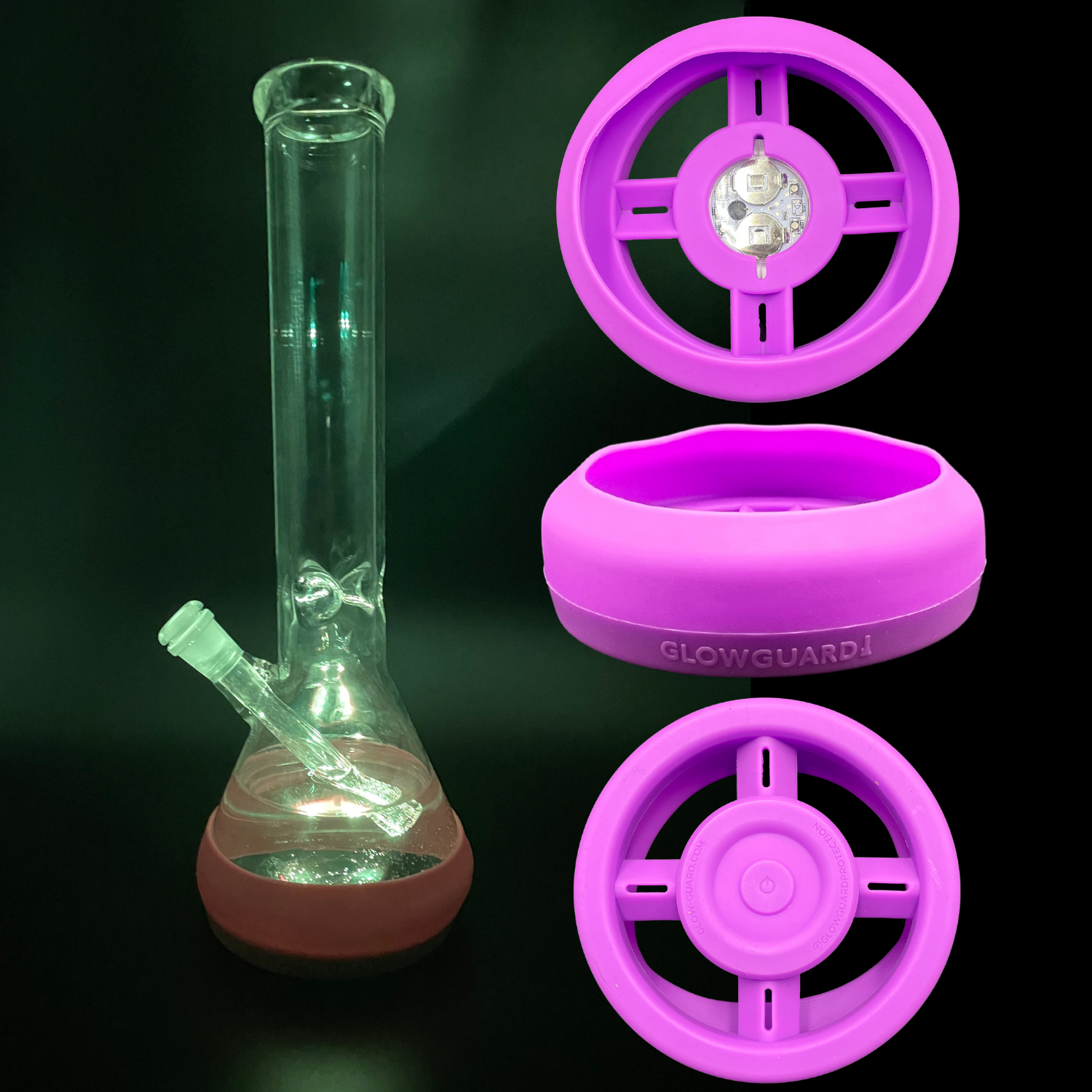 Bong Base Bumper USB Rechargeable 4.25in-6in Bases Silicone Fits Variety of Shapes