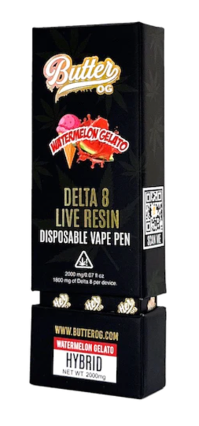 Butter OG Delta 8 Live Resin Disposable Vape 2G - Watermelon Gelato (Sativa)