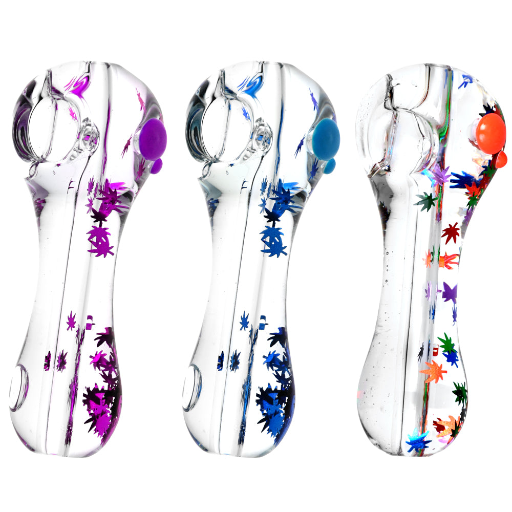 Freezable Glycerin Leaf Glitter Spoon Pipe- 4.5"