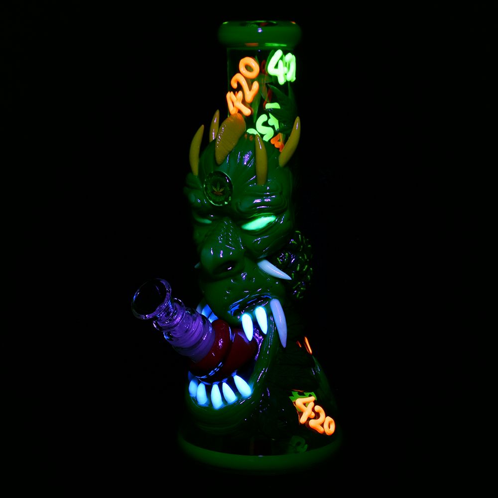 Dragon 420 Glow in Dark Beaker Water Pipe - 10" / 14mm F