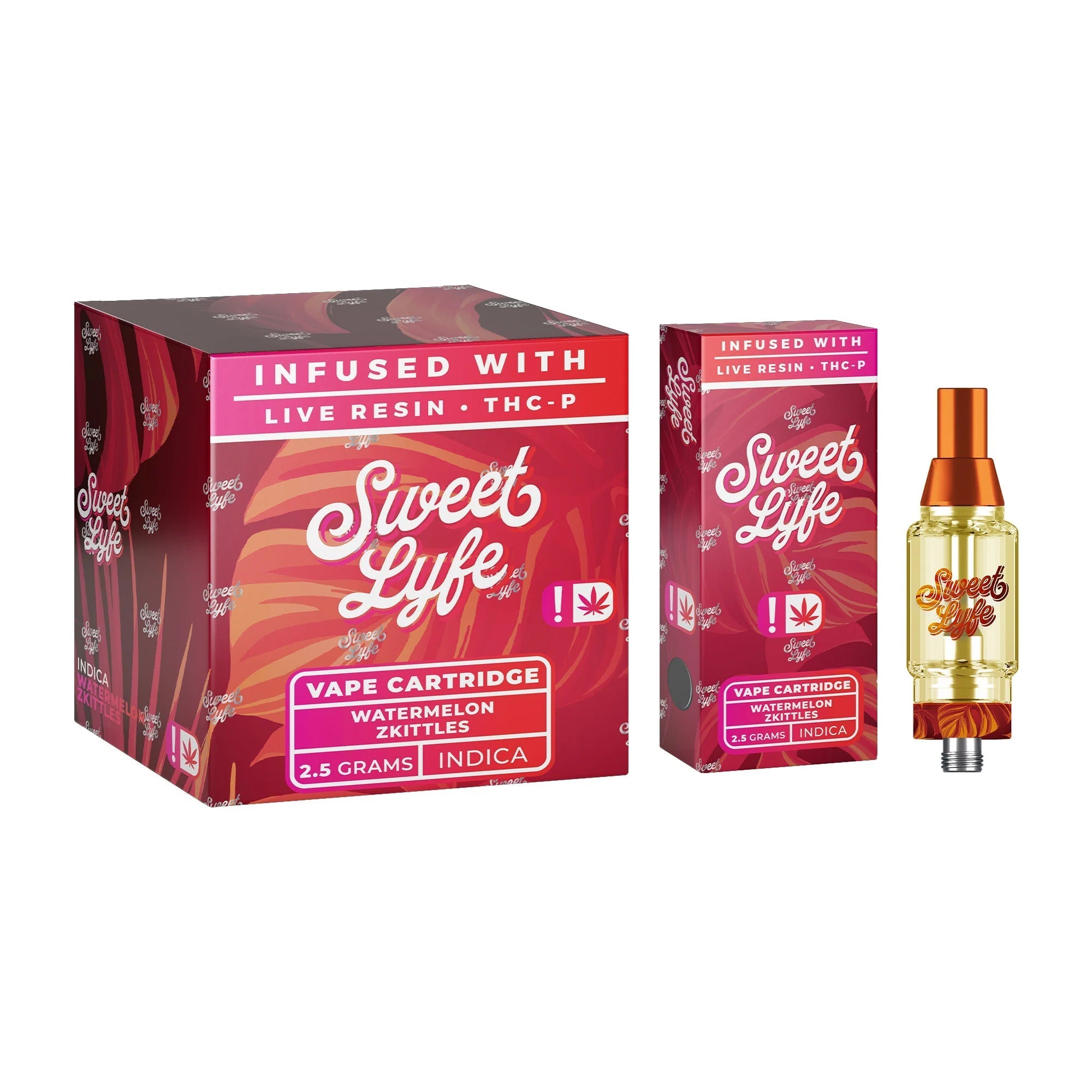 Sweet Lyfe Vape Cartridges 2.5ml w Live Resin Delta-8 + THCP - Watermelon Zkittlez - Indica