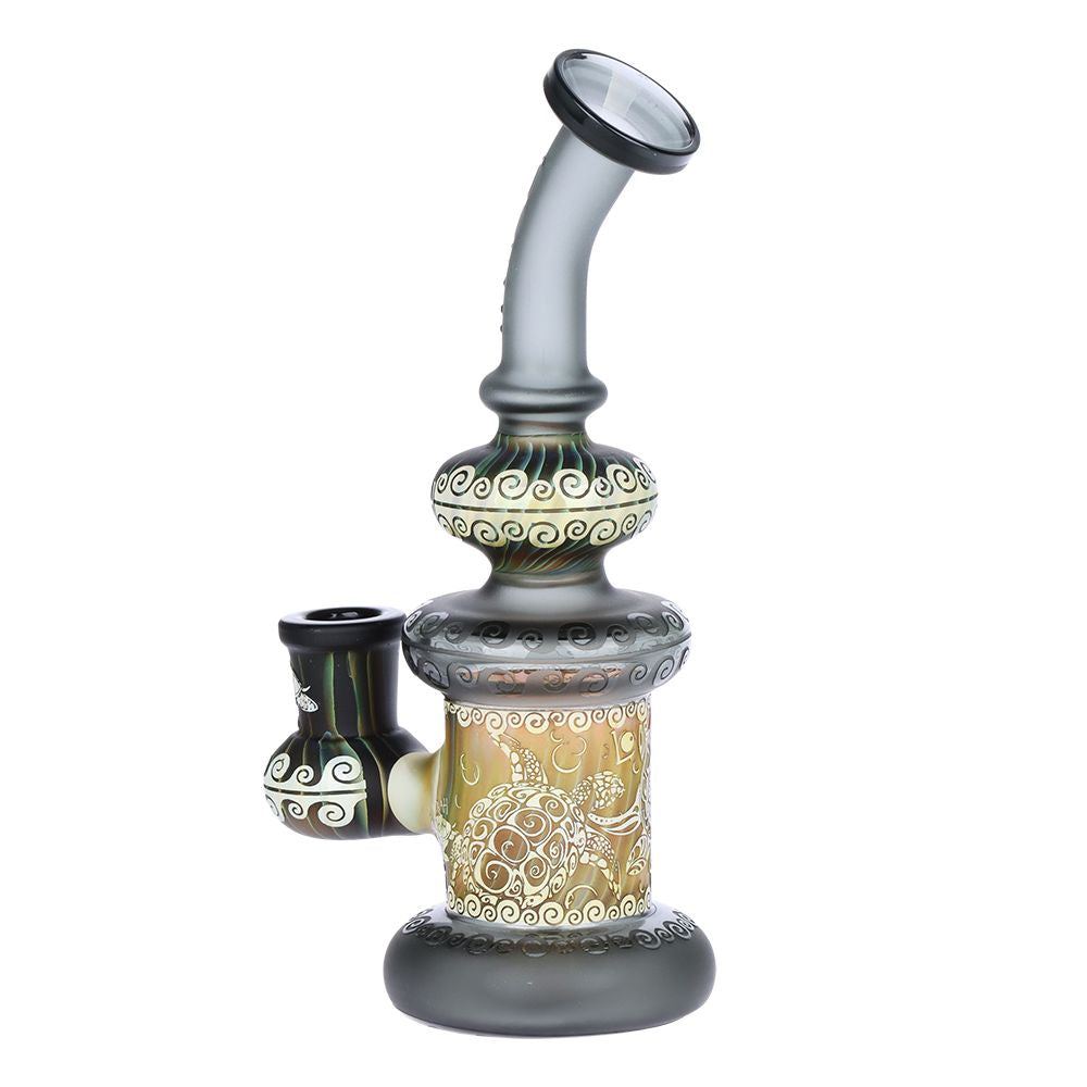 Lookah Glass Sacred Turtle Black Etched Water Pipe - 7"