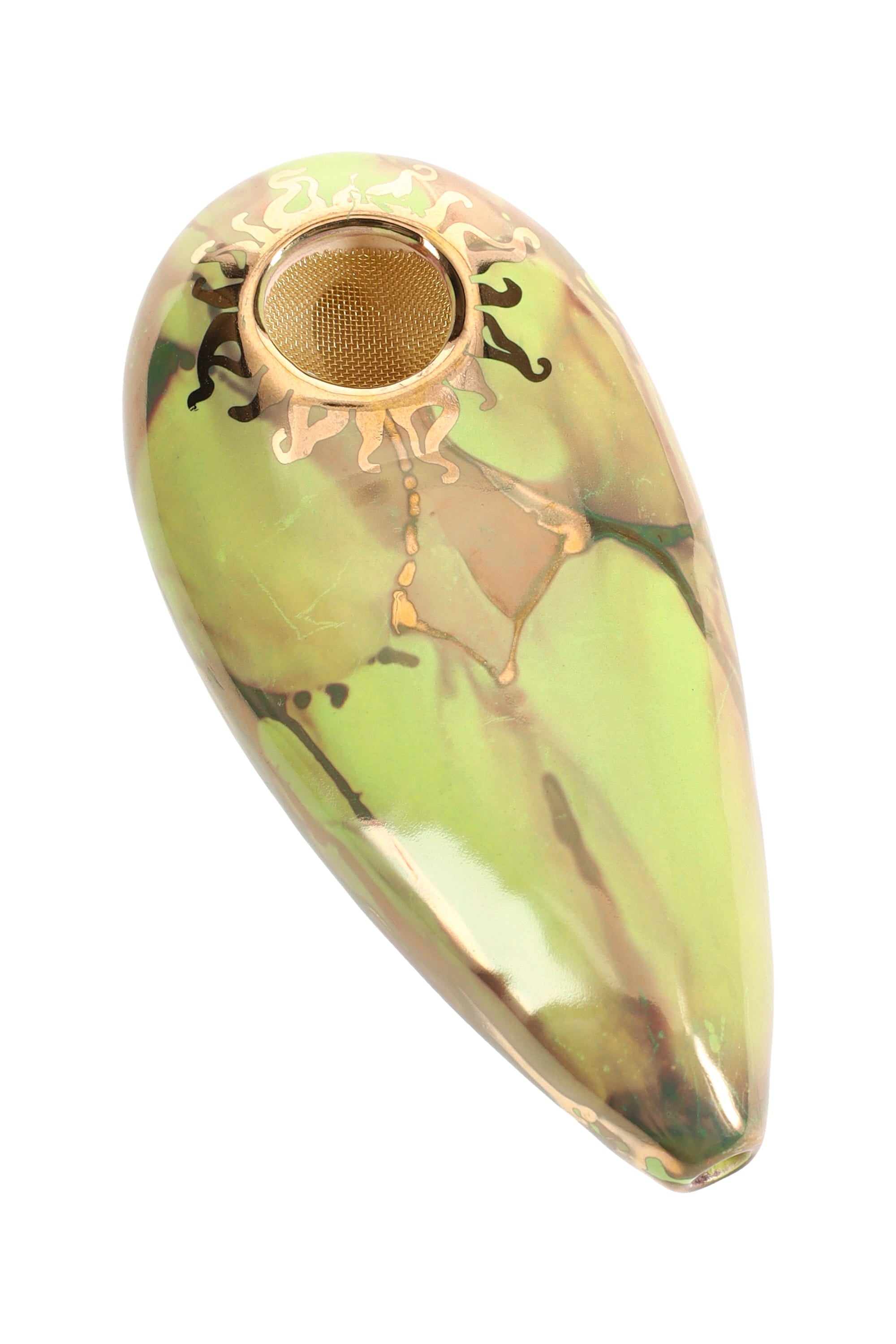 Ancient Creations Ceramics Oval Hand Pipe – Brass Screen – Made in USA