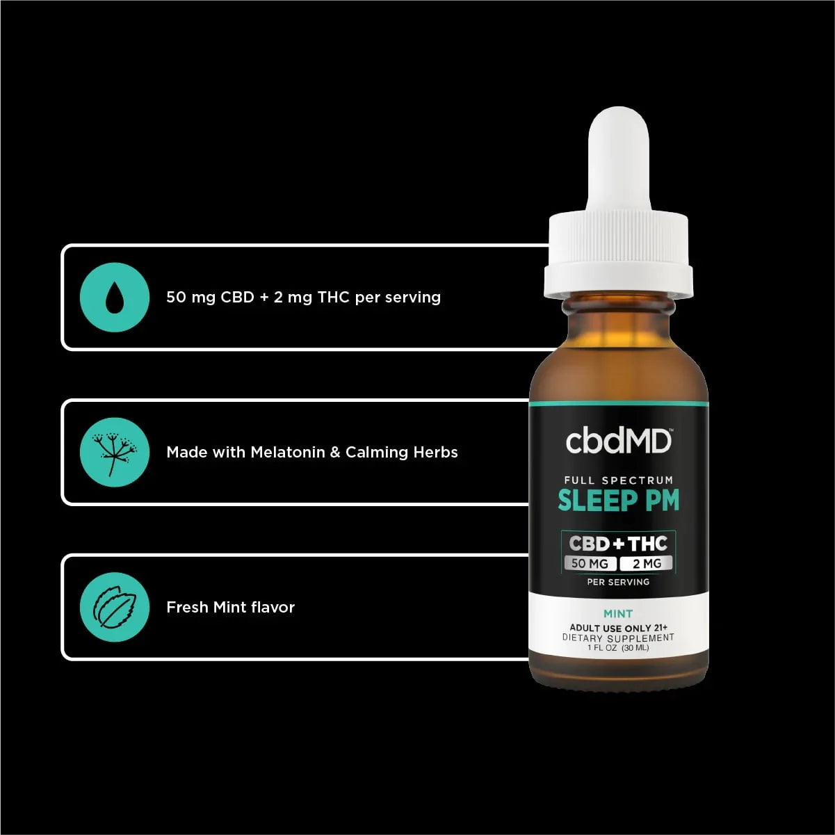 cbdMD CBD PM Oil Tincture Drops 30mL Mint 1500MG