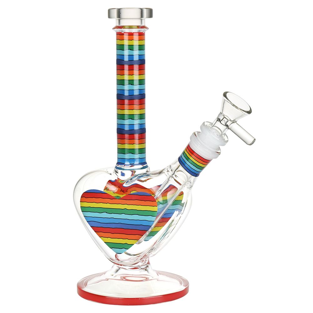 Rainbow Striped Heart Glass Water Pipe