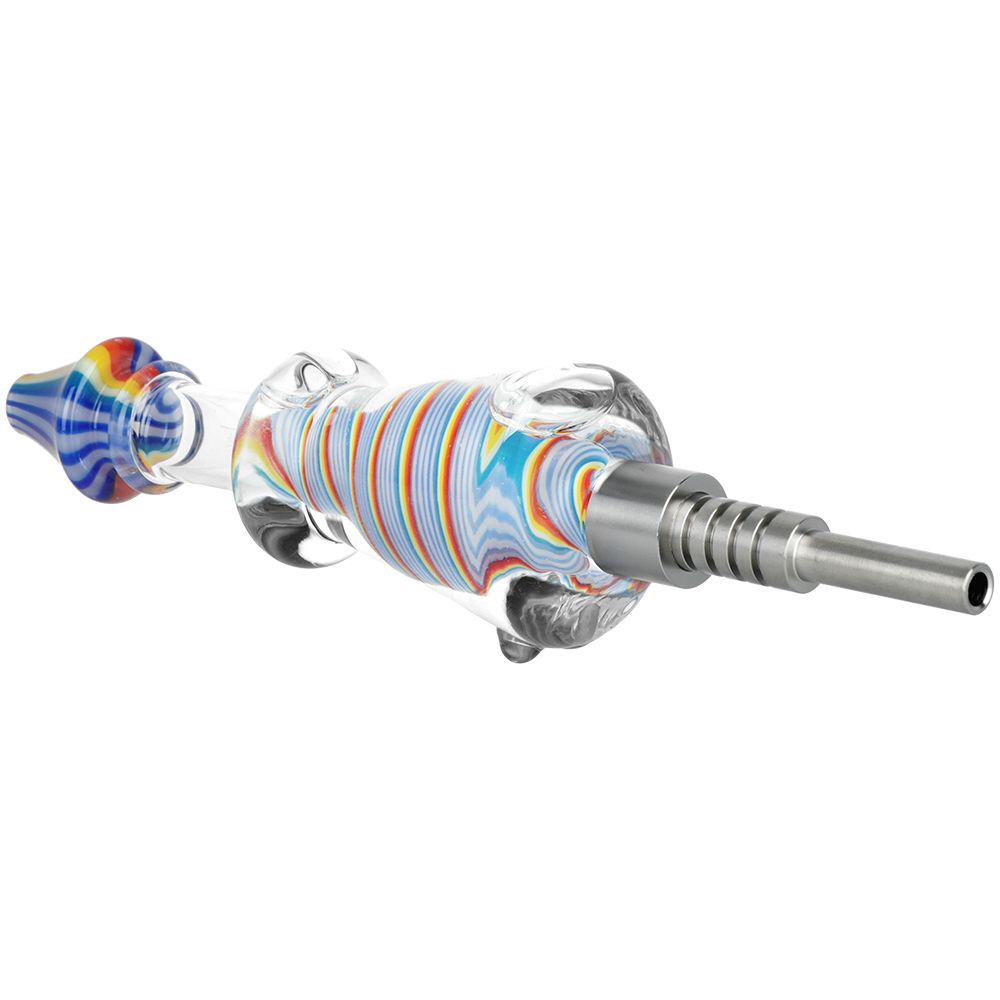 Rainbow Twist Glycerin Glass Dab Straw - Titanium Tip / 7.5"