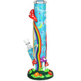 Laad de afbeelding in de Gallery-viewer, Sneaky Skeleton and Watchful Fungi Glow In Dark Tube Water Pipe - 11.5" / 14mm F
