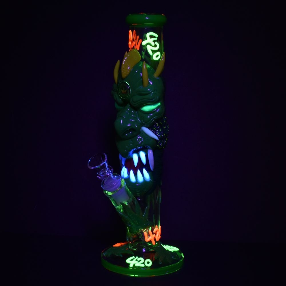 Dragon 420 Glow In Dark Tube Water Pipe - 11.8" / 14mm F