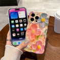 Cargar la imagen en la vista de la galería, Luxury Laser Pink Glitter 3D Painting Flowers Phone Case For Iphone 11 12 13 14 15 ProMAX Shockproof Bumper IMD Soft Back Cover
