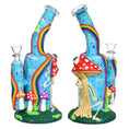 Laad de afbeelding in de Gallery-viewer, Wide Eyed Shroom And Smoking Skeleton Glow In Dark Water Pipe - 9.5" / 14mm F
